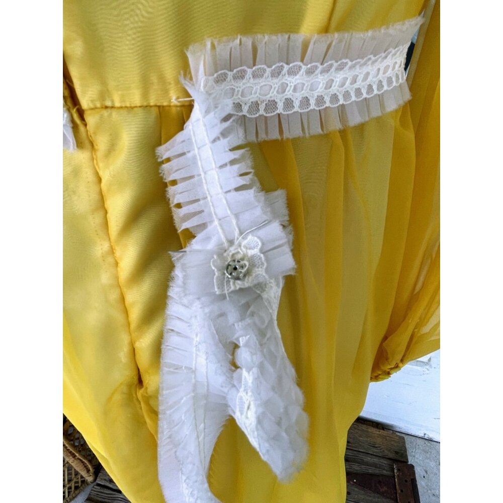 Vintage 1970s Mustard Yellow Sheer Nylon Maxi Dress Size M - Picture 5 of 16